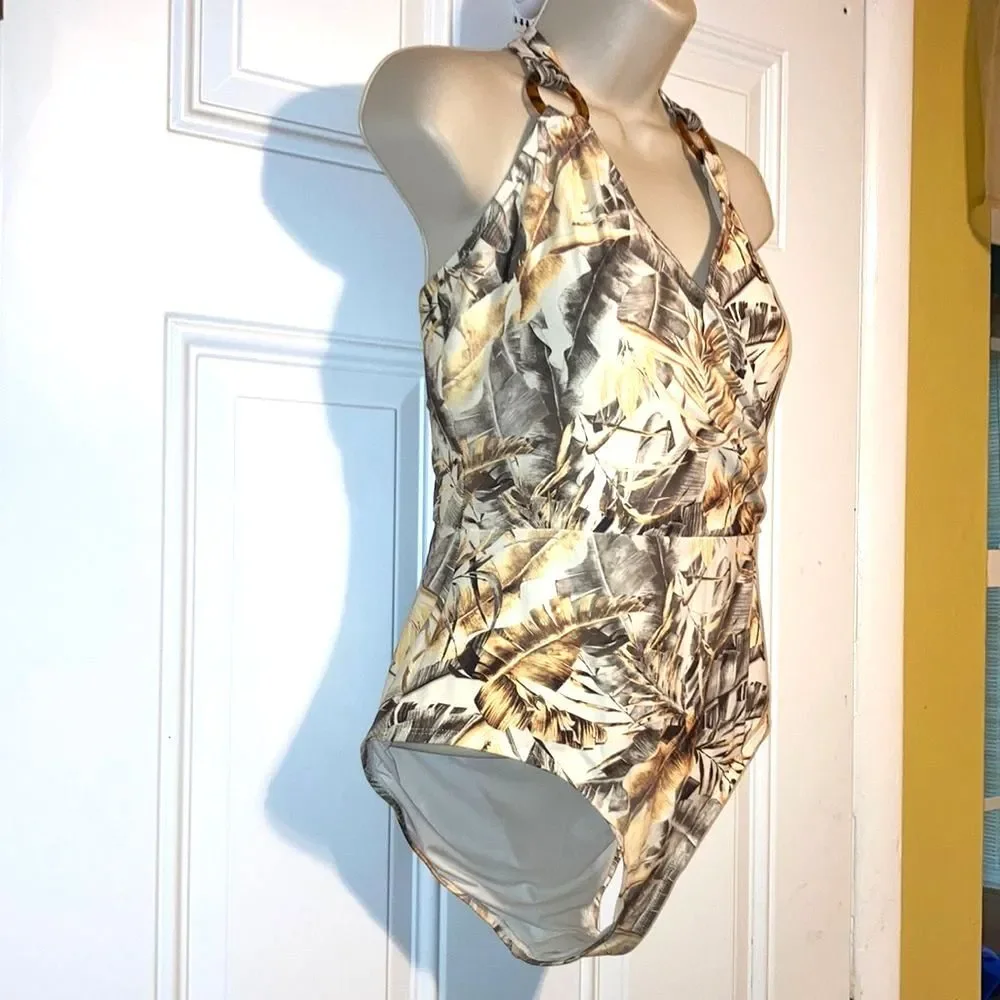 NIP TUCK Swim Shaping Swimsuit Beige Floral Australia Womens Size 10